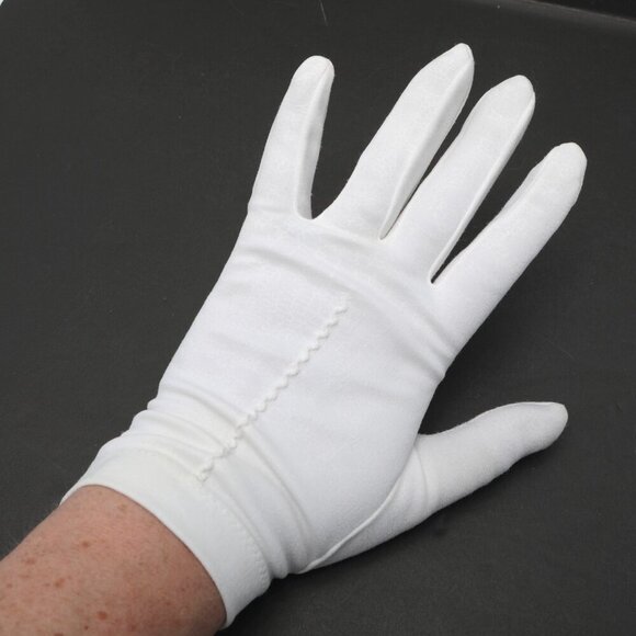 Vintage Max Mayer's Fashion Gloves 1950s White Stretch Czechoslovakia MCM - Picture 1 of 14